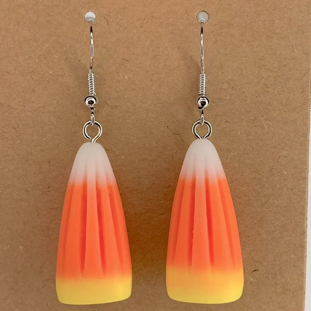 Halloween Candy Corn Resin Charm Earrings Fashion Jewelry